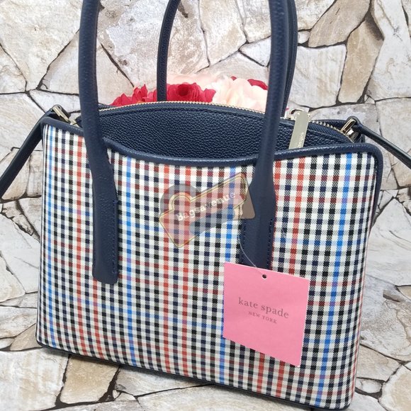 #bagsavenue Multi Margaux Blue Plaid Satchel Kate Spade With crossbody Strap - Picture 9 of 16